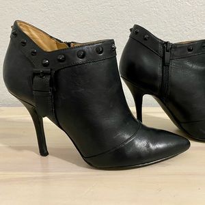 Enzo Angiolini Presly Black Leather Studded Ankle Boots/Shoe Booties Size 6.5